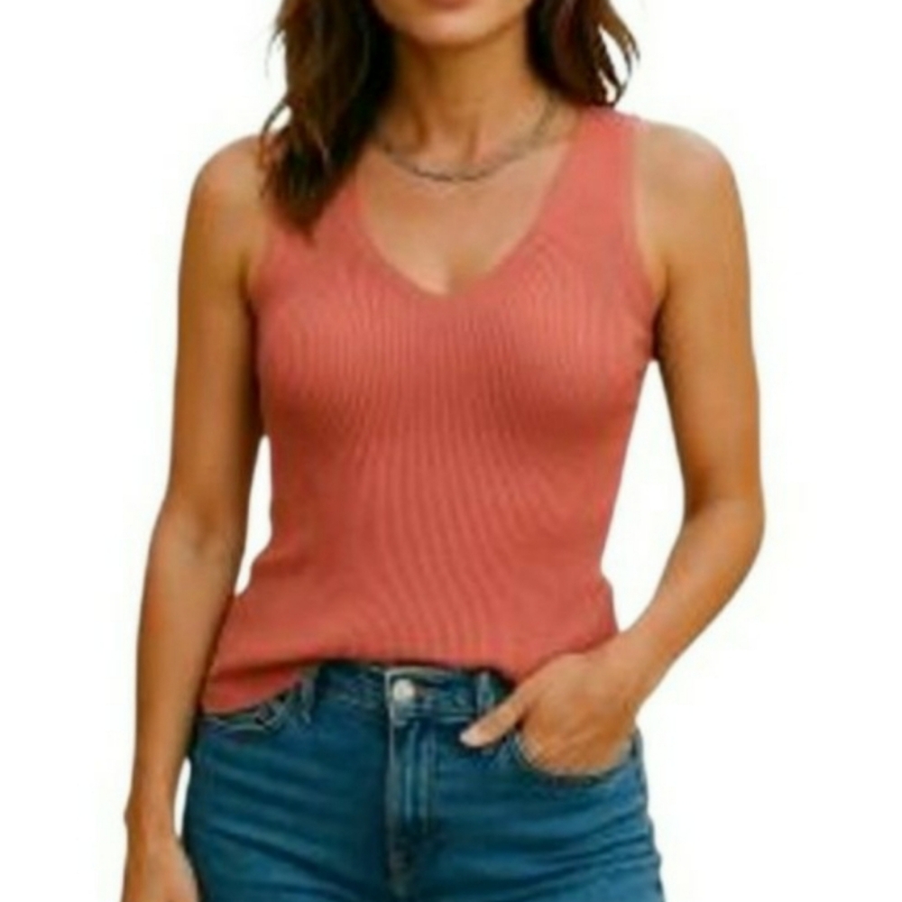 Vila Milano Ribbed V-neck Knit Top Size X-Small